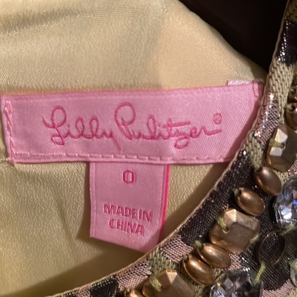 Lily Pulitzer pearl Dress Kelp Green Metallic Vintage Brocade - Picture 4 of 6